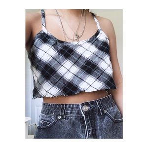 Plaid Cropped and Distressed Blouse